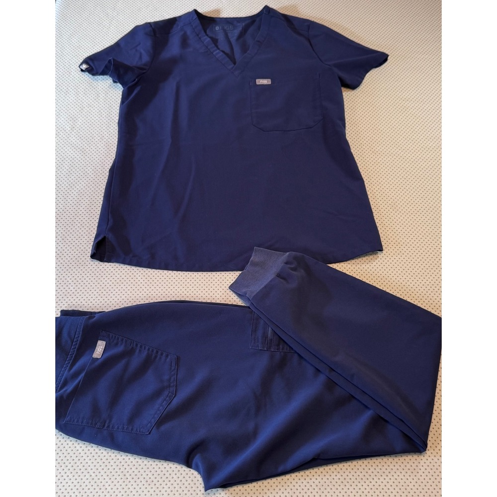 Figs Technical Collection Navy Blue Scrub Set Leon V-Neck Top Jogger Pants XS